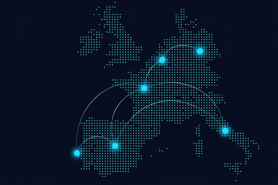 Carte de l'Europe de l'Ouest, six marchés connectés