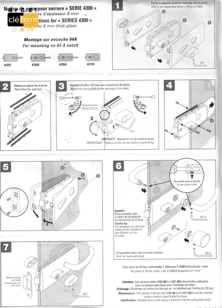 SER STREMLER 4300 POUR PORTE VITREE