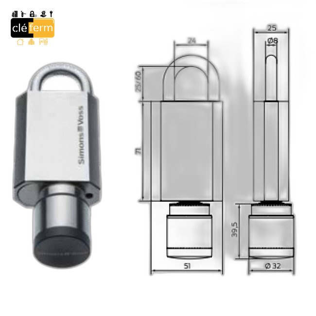 CADENAS ETANCHES A BADGE DIAM 8 HAUTEUR 25 OU 60