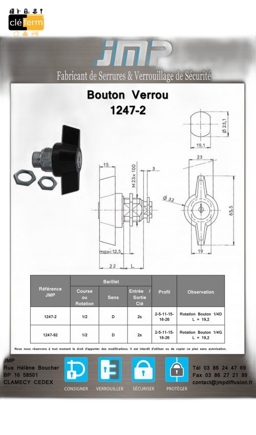BOUT. VERROU BAT. 1247-2 L19.2