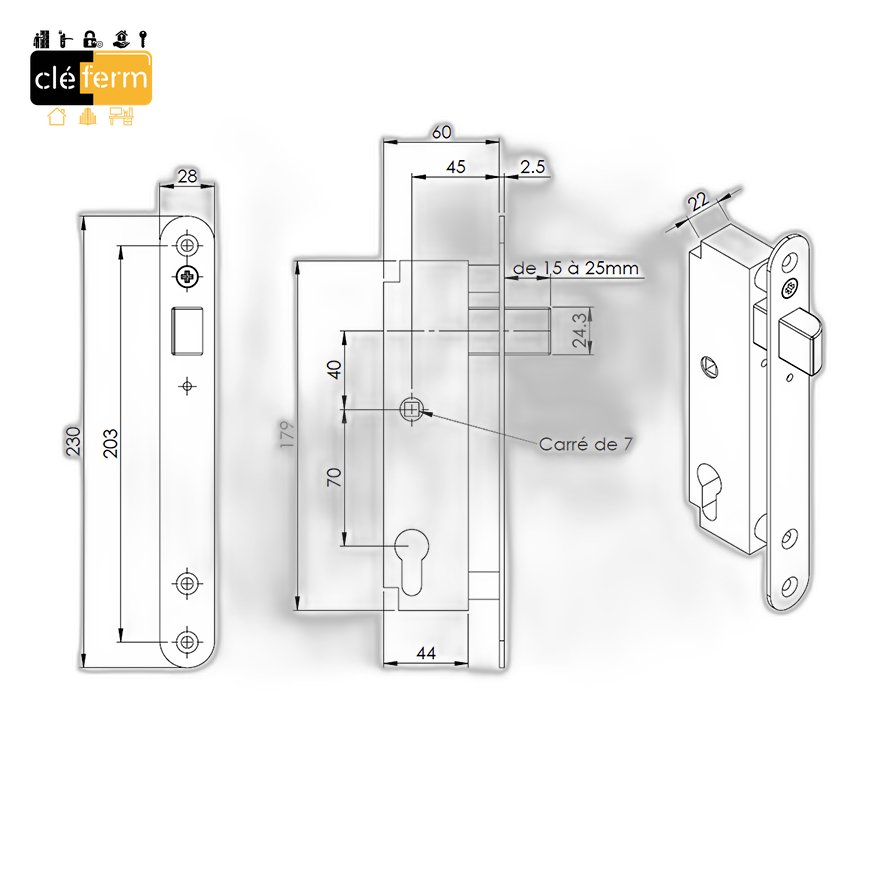 PAIRE DE SERRURES A ENCASTRER POUR BLOCTOUT AXE 45mm-BOUT CARRE