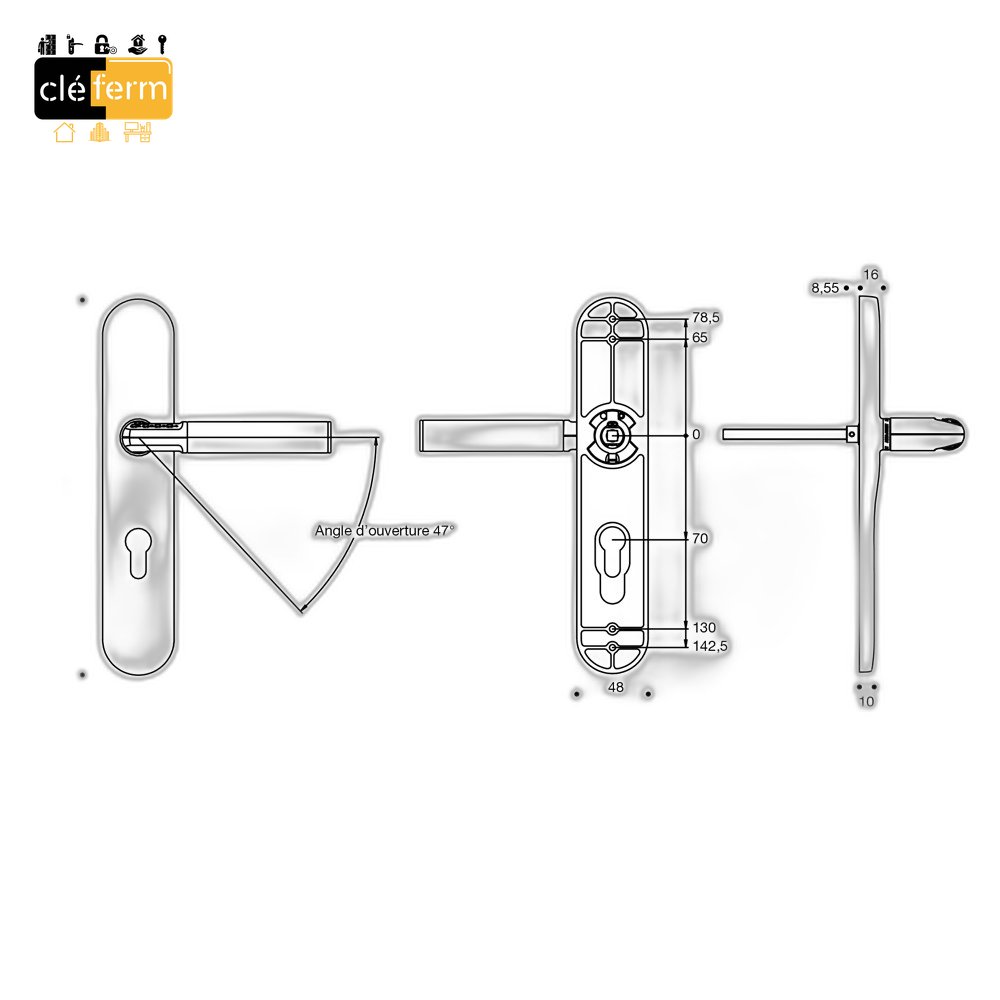 ENSEMBLE CODE HANDLE SUR PLAQUE DROITE