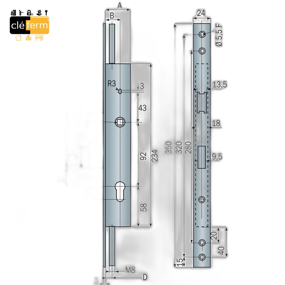 SERRURE 3 POINT BKS 40/92 CYLINDRE EURO