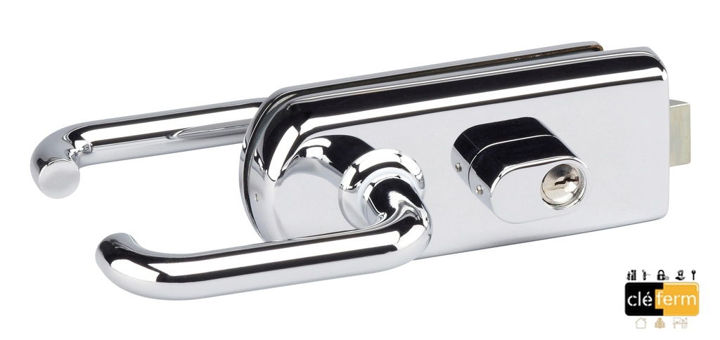 Serrure de milieu bec de cane et béquilles pour verre 8/10/12mm Chromé brillant