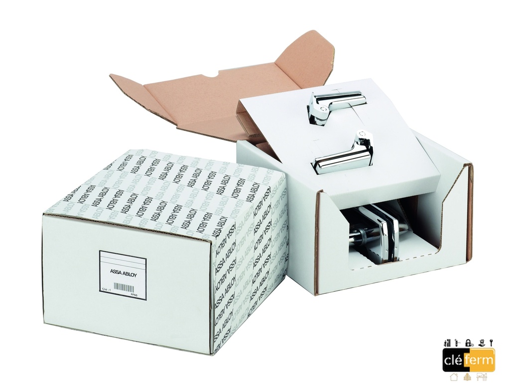 1 Kit une porte/une boîte  : 1 serrure 4301, 2 paumelles 4200 et 2 fiches 3206 Chromé mat
