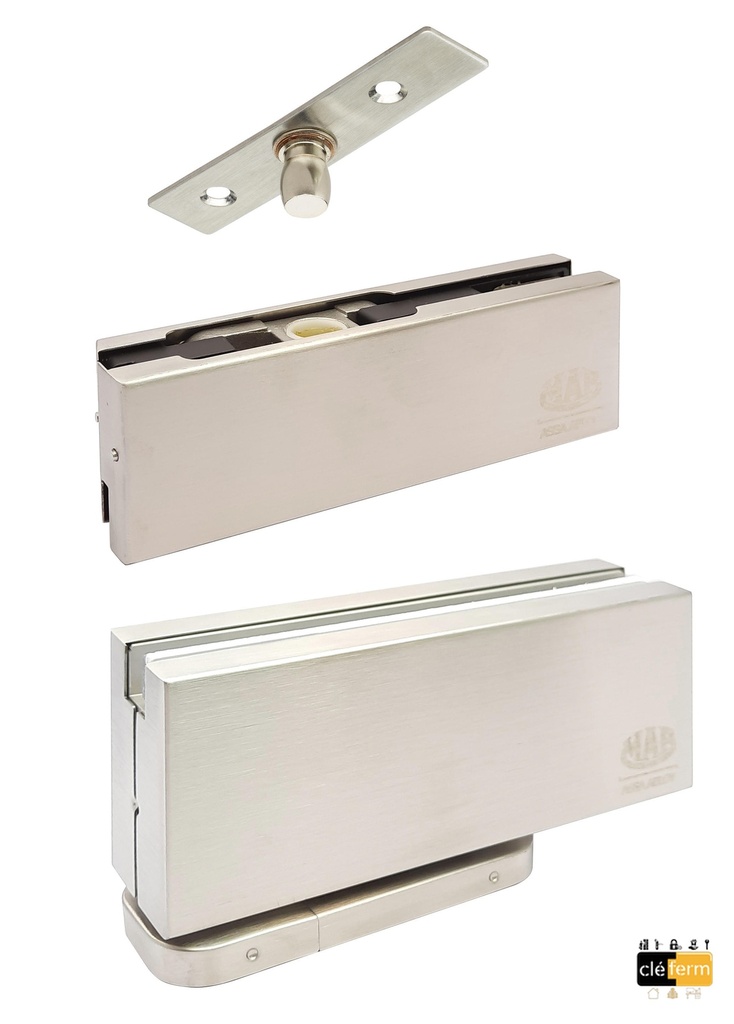 Kit complet pour porte va-et-vient avec penture basse hydraulique avec arrêt à 90° - Inox brossé