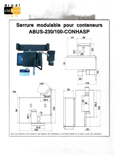 [N0033259] SERRURE POUR CONTENEUR SANS CADENAS 215/100 CONHASP