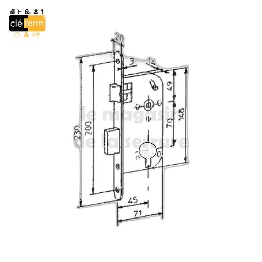 [ND452CFPFZRD] SERRURE D452 CFPF AXE 50 ENTRAXE 70 BOUT RONDC7 DROITE