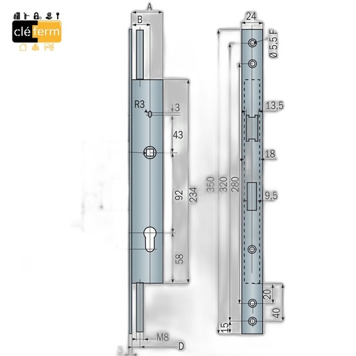 [N6204600101] SERRURE 3 POINT BKS 40/92 CYLINDRE EURO