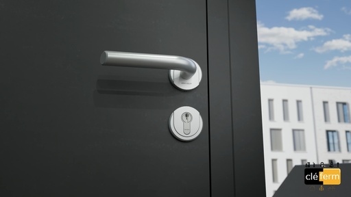 [ASSA48082] ENSEMBLE VERCY AH200 POIGNÉE DE TIRAGE MAIN GAUCHE BÉQUILLE 471 L SUR ROSACE RONDE  C8 INOX BROSSÉ